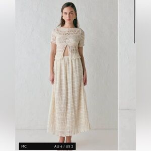 Cream Maxi skirt with matching Short Sleeve top